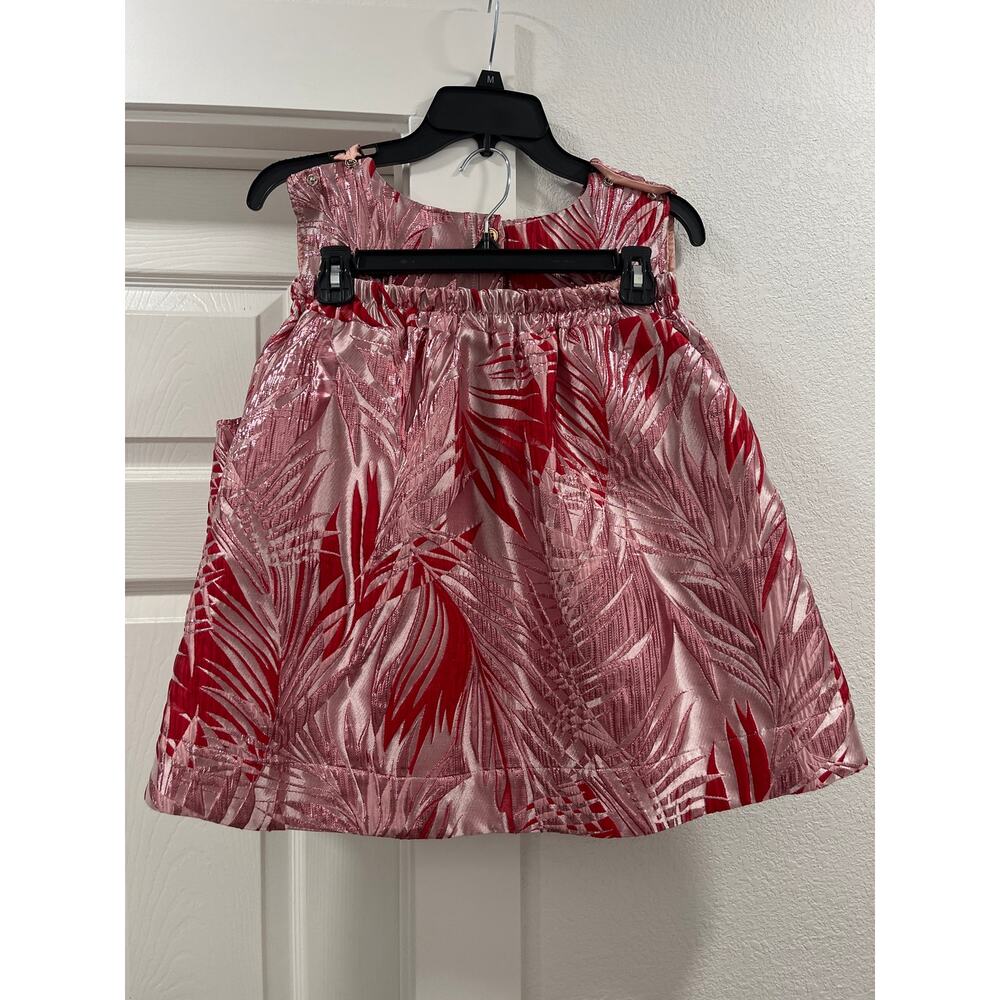 Buru $268 Le V Mod Palm Brocade Cropped V-Neckline Sleeveless Coordinating Set L - Picture 3 of 4